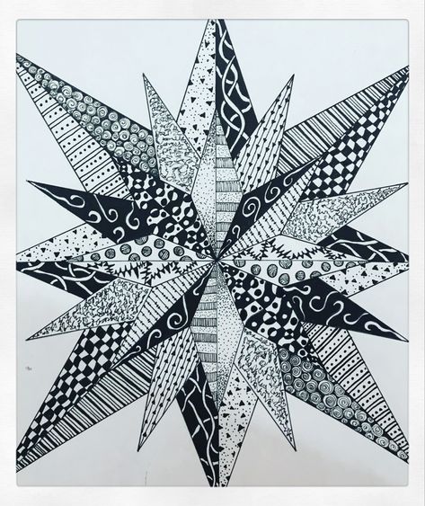 #zentangle #tangle #doodle #star #pattern #tiralineas #dotsandlines #dots Star Zentangle, Winter Zentangle, Canva Frames, Drawing Stars, Mandala Art Therapy, Tangle Doodle, Christmas Card Art, Tangle Art, Patriotic Decor