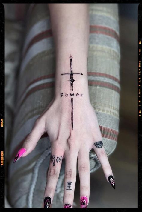 Sword Tattoo On The Hand Inspiration Willpower Tattoo, Phoenix Tattoo Sleeve, Butterfly Swords, App Filter, Tattoo Concepts, Hand Tattoos For Women, Airbrush App, Tattoo Desings, Phoenix Tattoo