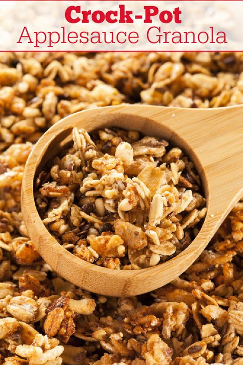 Crock-Pot Applesauce Granola - This recipe for Crock-Pot Applesauce Granola is delicious and made with applesauce and your favorite nuts. Perfect for breakfast with milk or on top of yogurt! [Gluten Free, High Fiber, Low Cholesterol, Low Sodium, Low Sugar, Vegetarian & 9 Weight Watchers SmartPoints (Blue & Green Plans) Or 6 WW SP (Purple Plan) per serving!] #CrockPotLadies #CrockPot #SlowCooker #Granola #Breakfast #WeightWatchers Applesauce Granola, Crockpot Granola, Breakfast With Milk, Crockpot Applesauce, Slow Cooker Applesauce, Granola Recipe Homemade, Low Cholesterol Recipes, Granola Breakfast, Granola Recipe