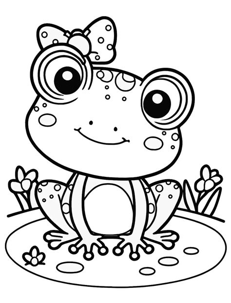 Hello Kitty Frog Coloring Page - A frog dressed in a Hello Kitty outfit, with bows and accessories Frog Coloring Pages Free Printable, Unicorn Pokemon, Frog Coloring, Kitty Outfit, Hello Kitty Colouring Pages, Frog Coloring Pages, Free Kids Coloring Pages, Valentine Coloring Pages, Kitty Coloring