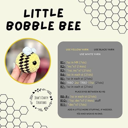 Little Bobble Bee | Jenn’s Crafty Creations, LLC. Sewing Bee Pattern, Crochet Tutorial Pattern, Easy Crochet Animals, Quick Crochet Patterns, Crochet Keychain Pattern, Crochet Bee, Pola Amigurumi, Crochet Animals Free Patterns, Crochet Business