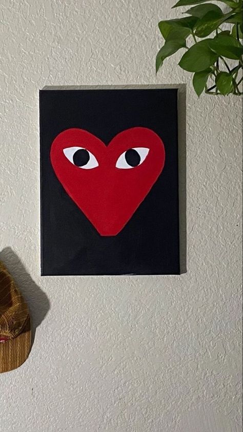 Comme Des Garcons Painting Canvas, Red Painting Ideas Easy, Painting Ideas For Ur Bf, Things To Paint On Canvas Aesthetic, Easy Stuff To Paint On A Canvas Simple, Hippie Painting Ideas Easy Canvas, Painting Ideas On Canvas Simple Easy, Canvas Painting Ideas Pink, Red Heart Painting