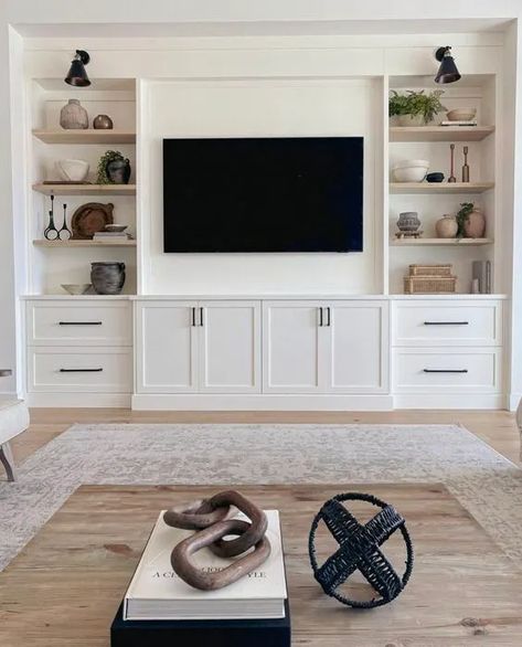 Tv Wall, Entertainment Center, Built In, Entertainment, Living Room, Tv, Wall, White, Furniture