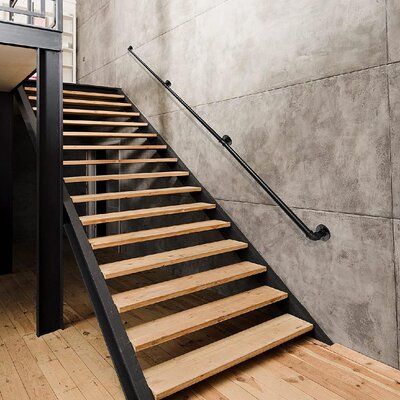 What You Need: Whether you’re looking for a way of adding stability and safety to your interior stairs or you simply want to transform your home into a more modern, elegant living space, the handrail bracket is the perfect solution! Size: 3" H x 120" W x 3" D, Finish: Matte Black | shengze60 Staircase Wall Handrail Metal, Size 3.0 H x 120.0 W x 3.0 D in | Wayfair XYY6475UGKVU89LGUZ Railings Bathroom, Loft Railings, Stairs Porch, Concrete Step, Indoor Stairs, Loft Railing, Metal Stair Railing, Stairs Wall, Aluminum Handrail