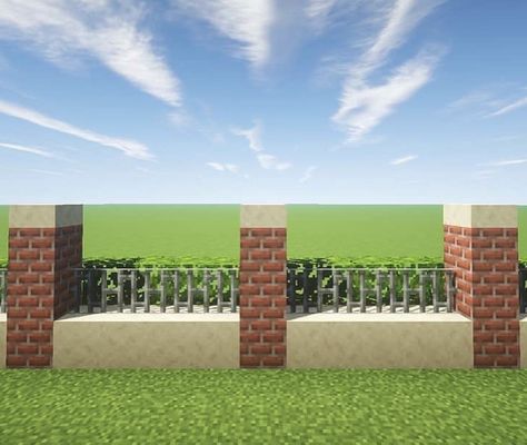 Brick Wall Minecraft, Minecraft Modern Wall, Zoo In Minecraft, Minecraft Brick Wall, Minecraft Fence Gate, Minecraft Brick House Ideas, Minecraft Zoo Layout, Minecraft Gate Entrance, Minecraft Park Idea