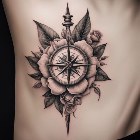 "Timeless Navigation: Ornate Compass & Roses" This vertical tattoo blends an ornate compass with detailed roses and intertwining leaves, embodying the perfect harmony of elegance and direction. Hashtags: #TimelessTattoo #CompassAndRoses #DetailedInk #SymmetricalDesign #TattooInspiration #TattooDesign #tattoos #tattooart #tattooing #tattooideas #tattoodesign #tattooartist #tattooart #tattooinspiration Elegant Compass Tattoo, Compass And Rose Tattoo, Compass Tattoo Feminine, Vertical Tattoo, Compass Tattoos, Compass Rose Tattoo, Timeless Tattoo, Emerald Engagement Ring Set, Compass Tattoo Design