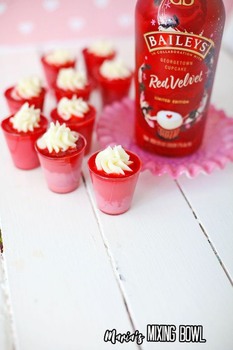 Red Velvet Flavor, Georgetown Cupcakes, Red Velvet Cupcake, Jello Shot Recipes, Jello Shot, Shot Recipes, Valentine's Day Recipes, Red Velvet Cupcakes, Jello Shots