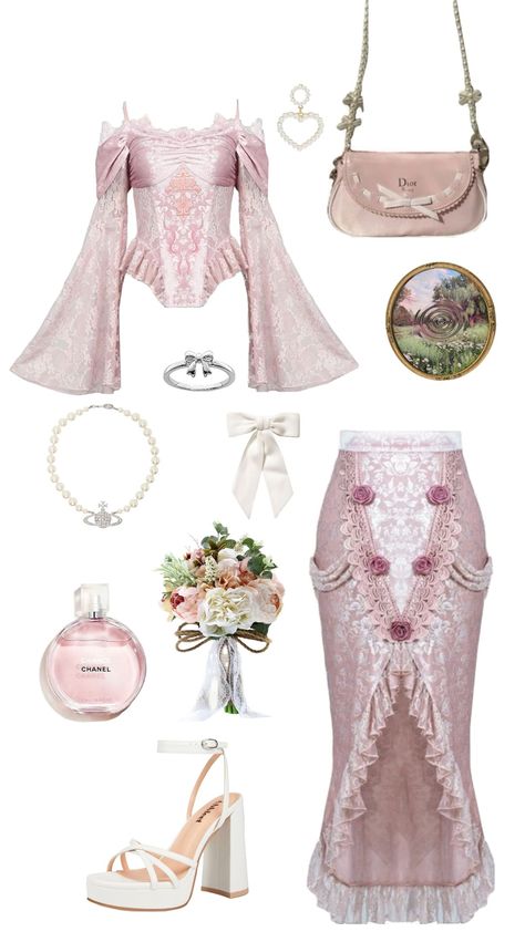 pink outfit • ★ Cute Date Outfits Dress, Coquette Clubbing Outfit, Pink Old Money Outfit, Outfit Ideas Fancy, Fancy Restaurant Outfit, Pink Outfits Aesthetic, Outfits Gorditas, Cottagecore Outfits, 70s Outfits