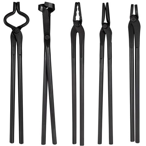 PRICES MAY VARY. 【Professional-Grade Steel Jaws】These blacksmith tongs are forged with heavy-duty steel and finished with linseed oil to protect from rust and corrosion. They can fully articulate and supply exceptional vise gripping strength on the work-piece during heavy hammer bufftes. 【Flat Tongs & Square Jaw Tongs】Flat Tongs For 3/16 inch flat stock. The jaws of the pliers have a large and smooth surface that will not scratch the workpiece. Square Jaw Tongs For 1/2 inch square stock. 【Bolt T Forging Tongs, Square Jaw, Forge Burner, Blacksmith Tongs, Propane Forge, Blacksmith Tools, Hand Tool Set, Blacksmith Projects, Metal Forming