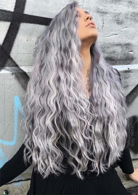 Long Grey Hair, Long Curly Hairstyles, Long Silver Hair, Silver Haired Beauties, Grey Curly Hair, Grey White Hair, Gorgeous Gray Hair, Grey Hair Inspiration, Beautiful Gray Hair