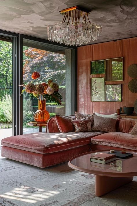 Embracing Pink in Masculine Spaces: A Bold Statement of Equality and Elegance — Living Bright Interiors Khloe Kardashian Living Room, Pink And Brown Interior, 70s Themed Living Room, Warm Grey Living Room, Funky Interior Design, Masculine Interior, Gender Norms, Pink Living Room, Brown Interior