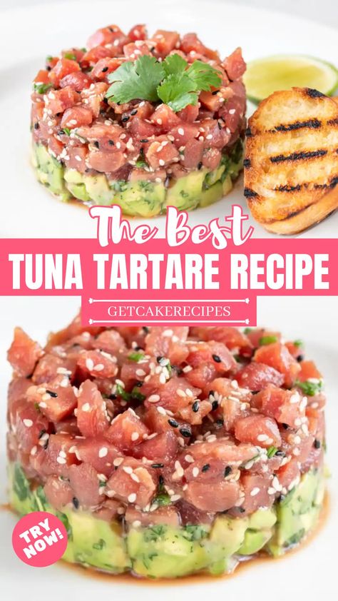 The Best Tuna Tartare Recipe | getcakerecipes Tuna Tartare Recipe, Tartare Recipe, Foods Dinner, Home Made Recipes, Fresh Recipe, Raw Tuna, Tuna Tartare, Plating Ideas, Fresh Tuna