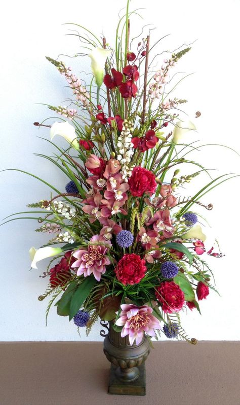 Greenery Floral Arrangements, Hone Decor, Tall Flower Arrangements, Tall Floral Arrangements, Large Floral Arrangements, Spring Flower Arrangements, Altar Flowers, Funeral Floral, Large Flower Arrangements