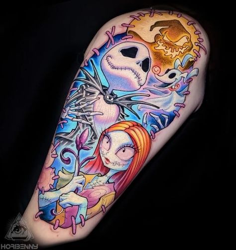 Jack Skellington Tattoo, Nightmare Before Christmas Tattoo, Goth Tattoo, Christmas Tattoo, Cartoon Tattoos, Halloween Tattoos, Jack And Sally, Disney Tattoos, Halloween Town