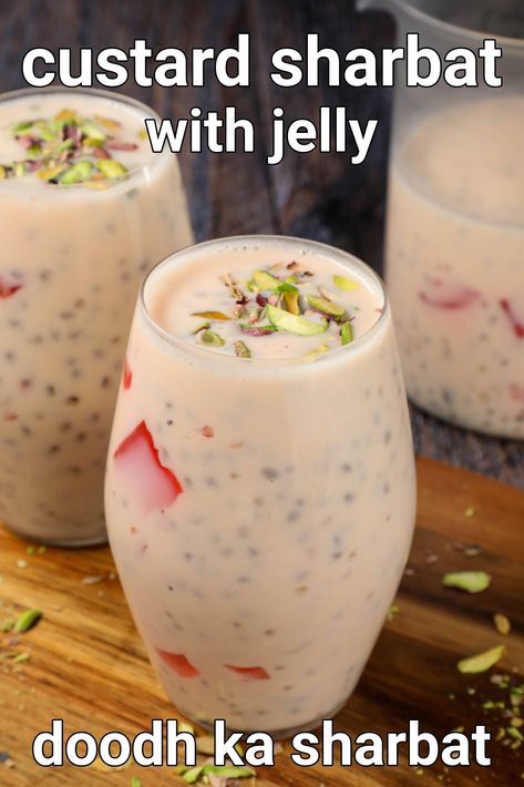 Sarbath Recipe, Creamy Dessert Recipes, Soft Drinks Recipes, Falooda Recipe, Cold Coffee Recipes, Breakfast Recipes Indian, Custard Powder, Summer Drink Recipes, Custard Recipes