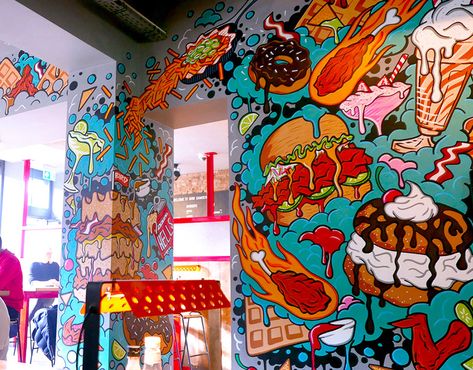 Restaurant Mural, Art Restaurant, University Architecture, Food Signs, Graffiti Wall, Project Photo, Art Business, Mural Art, Art Art