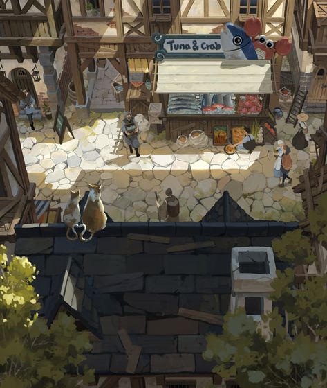 ArtStation - Fish shop, Shin jong hun Fish Shop, Fantasy Shop, Bg Design, Concept Art Tutorial, Rpg Map, Landscape Concept, Fantasy Art Landscapes, Fantasy Concept Art, Animation Background