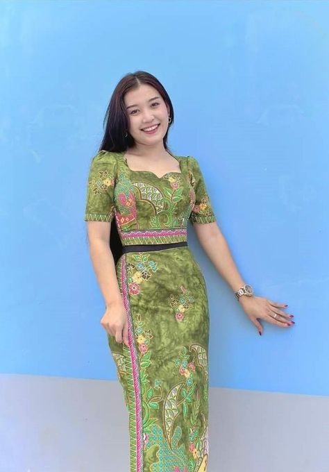 Save & Follow please *⛔Don't reupload ပါတိတ် Design, Burmese Dress, Batik Clothing, Myanmar Clothes, Easy Dress Sewing Patterns, Burmese Clothing, Traditional Dresses Designs, Classy Wedding Dress, Myanmar Traditional