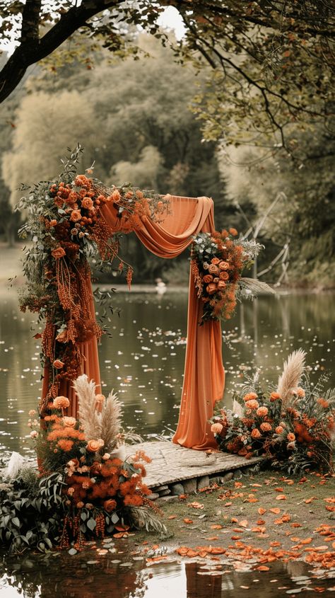 40+ Fall Wedding Ideas That Will Inspire You (Cake, Aisle, Table, Ceremony Decor, And More!) Outside October Wedding, Wedding Inspiration Autumn, Oct Wedding Ideas, Wedding Ideas Fall Rustic, Autumnal Wedding Ideas, Fall Decor Rustic, Wedding In Fall Ideas, Rustic Wedding Decor Colors, Outside Wedding Colors