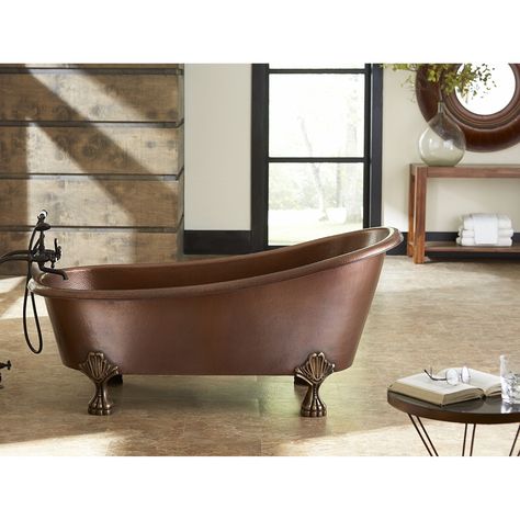 Sinkology Heisenberg Freestanding Bathtub 5.5-foot Handmade Solid Copper Bathtub with Overflow (Copper bathtub with predrilled overflow holes), Beige, Size 66 to 71 inches Copper Bathtub, Copper Tub, Copper Bathtubs, Jetted Bath Tubs, Best Bathtubs, Claw Foot Bath, Tub Doors, Bathroom Decorating, Soaking Bathtubs