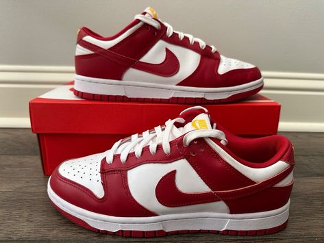 NIKE DUNK LOW RETRO Gym Red White Shoes 8 DD1391 602 USC Classic Nike Sneakers In University Red, Gym Red Dunks, Red And White Nike Dunks, Dunk Low Gym Red, Nike Dunk Low Gym Red, University Red Dunks, Red White Shoes, Nike Dunk Low Red, Nike Flyknit Trainer