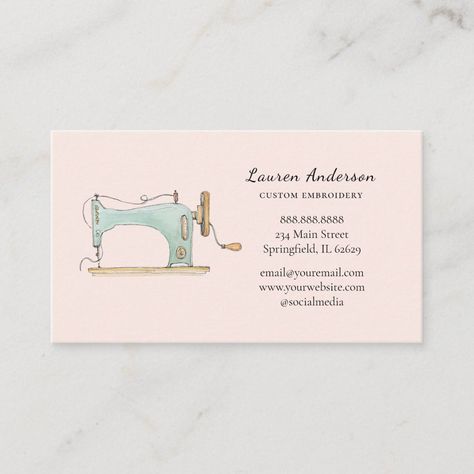 Vintage Sewing Seamstress Business Card Seamstress Business Cards, Watercolor Simple, Blush Pink Background, Embroidery Business, Sewing Business, Elegant Business Cards, Afghan Dresses, Girls Art, Text Style