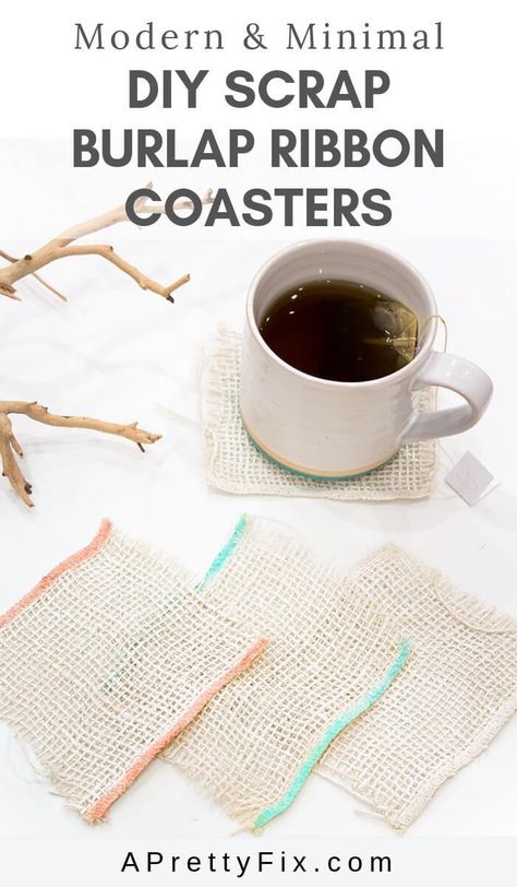 DIY Scrap Burlap Ribbon Coasters - A Pretty Fix