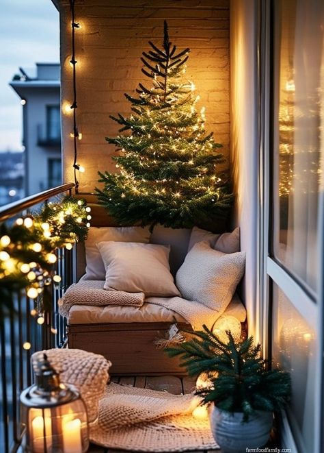 40+ Budget-Friendly Apartment Christmas Ideas to Brighten Your Holidays 74 Christmas Decor Idea For Small Apartment, Christmas Lights In Apartment, Apartment Christmas Decor Balcony, Christmas In An Apartment, Christmas Patio Decor Apartment, Apartment Balcony Christmas Decor, Apartment Balcony Decorating Christmas, Christmas Balcony Ideas Apartment, Christmas Decor Apartment Small Spaces