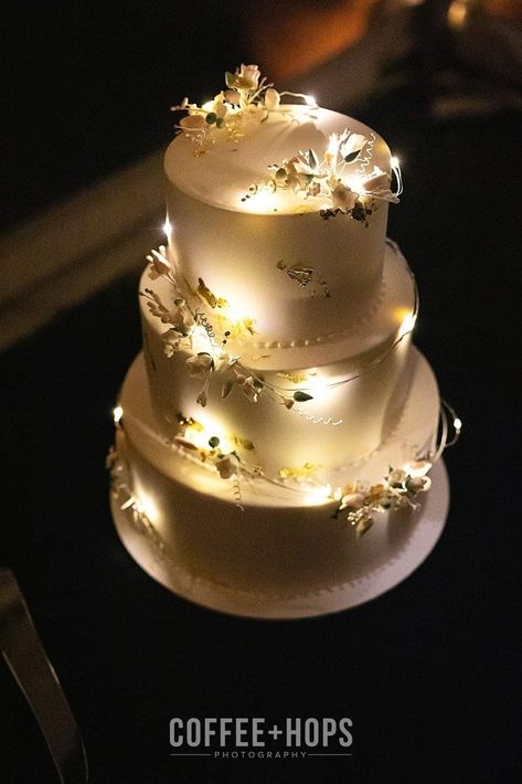 Wedding Cake Fairy Lights, Wedding Cakes With Lights, Light Up Wedding Cake, Cake With Fairy Lights, Wedding Cake With Lights, Cake With Lights, Light Up Cake, Debut Cake, Firefly Wedding