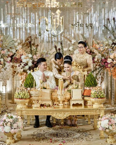 Cambodian Wedding Ceremony, Khmer Wedding Decorations, Cambodian Wedding Decoration, Thai Wedding Decoration, Laotian Wedding, Lao Wedding, Laos Wedding, Ceremony Table, Cambodian Wedding Dress