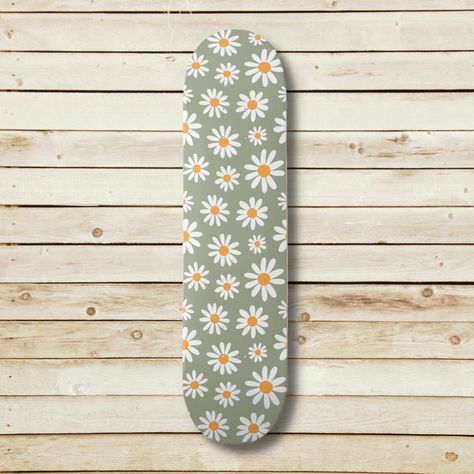 Groovy Daisy, Mint Green Flowers, Snowboard Design, Skateboard Deck Art, Skateboard Art Design, Custom Skateboards, Surfboard Art, Longboard Skateboard, Skateboard Design