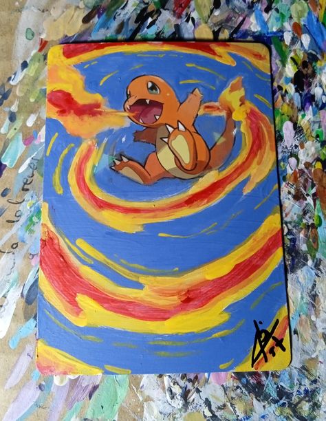 Cute Pokemon Paintings, Pokémon Painting Ideas, Pokemon Acrylic Painting, Charmander Painting, Pokemon Painting Ideas, Charizard Painting, Pokemon Canvas Painting, Pokémon Painting, One Piece Painting