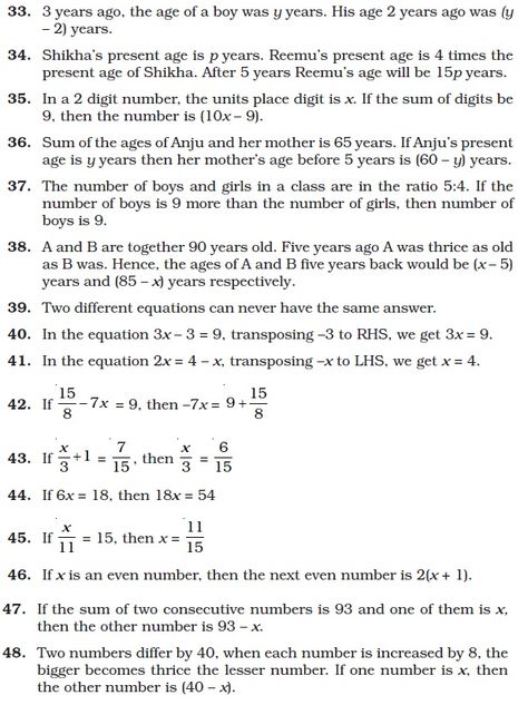 Linear Equations in One Variable Linear Equations Worksheet For Class 7, Math Notes Linear Equations, Linear Equations In One Variable, Maths Fractions, Linear Equations In Two Variables, Multi Step Equations Worksheets, Inequality Word Problems, Maths Notes, Writing Linear Equations