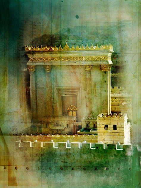 the holy beit hamikdash in jerusalem Beit Hamikdash, Judaism Art, Judaica Paintings, Solomons Temple, Jewish Temple, Judaica Art, Heaven Art, Prophetic Art, Western Wall