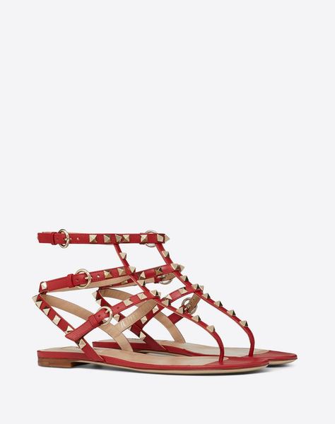 Rockstud Calfskin Flat Flip-Flop Sandal Sandals For Women, Thong Sandals, Gladiator Sandals, Flip Flop, Italian Design, Flip Flop Sandals, Valentino Garavani, The Collection, Online Boutique