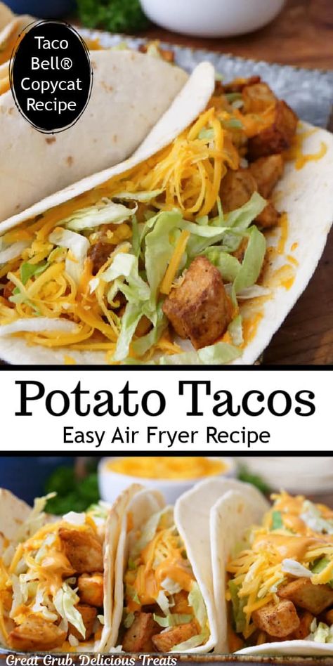 Potato Soft Taco Taco Bell, Taco Bell Potatoes Air Fryer, Potato Tacos Air Fryer, Spicy Potato Soft Taco Taco Bell, Taco Bell Potatoes Copycat Recipes, Potato Tacos Mexican Easy, Potato Soft Tacos, Fried Potato Tacos, Baked Diced Potatoes