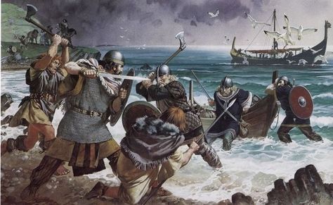 Celtic warriors attacking a Viking raiding party Arte Viking, Norwegian Vikings, Art Viking, Celtic Warriors, Ancient Warfare, Ancient Vikings, Viking History, Norse Vikings, Viking Art