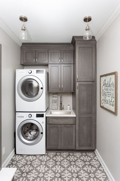 18 Excellent Traditional Laundry Room Designs You Need Stackable Washer Dryer Laundry Room Sink, Small Laundry Room Stackable Washer, Extra Small Laundry Room Ideas, Small Laundry Room Stacked Washer Dryer, Lg Washtower Laundry Room Ideas, Laundry Room Small Space Ideas, Small Laundry Room With Stacked Machines, Laundry Room With Stackable Washer Dryer, Tiny Laundry Room Ideas Stackable