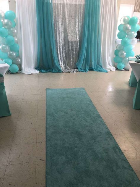 Teal Sweet 16 Party Ideas, Tiffany And Co Backdrop, Tiffany Blue Sweet 16, Tiffany Baby Shower Theme, Tiffany Theme Party, Breakfast At Tiffanys Party Ideas, Tiffany Birthday Party, Tiffany Blue Wedding Theme, Tiffany Baby Showers