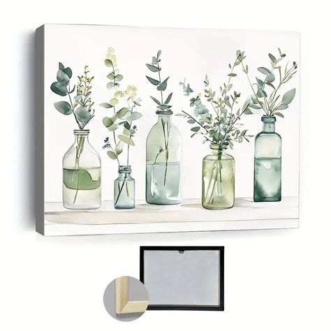 Framed Creative Canvas Poster Botanical Floral Picture - Temu Australia Plants In Bottles, Watercolor Plants, Framed Botanicals, Classroom Walls, Home Decor Paintings, Bathroom Wall Art, Wall Art Gift, Wall Artwork, Wall Decor Living Room