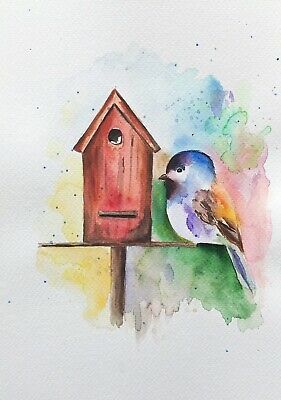 original watercolour paintings-Chickadee And Birdhouse-Bird painting-Birdhouse | eBay Kingfisher Painting, Sunflower Watercolor Painting, Watercolour Cards, Watercolor Art Journal, Bird Watercolor Paintings, Bird Watercolor, Bird Houses Painted, Daisy Painting, Diy Watercolor Painting