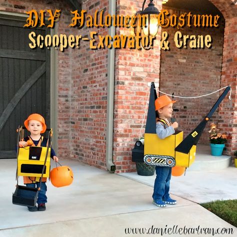 Construction Equipment (crane and digger/scooper/excavator) Costume Tutorial {DIY} Excavator Costume, Day After Halloween, Transportation Birthday Party, Box Costumes, Costume Tutorial, Images Disney, Feliz Halloween, Construction Party, Boy Halloween Costumes