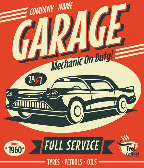 Retro car service sign. Vector illustration , #AD, #service, #car, #Retro, #illustration, #Vector #ad Car Wash Posters, Car Wash Business, Mechanic Garage, Retro Car, Retro Sign, Vintage Tin Signs, Car Service, Car Illustration, Car Posters