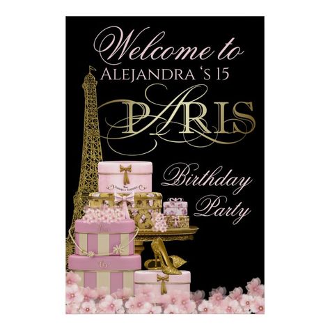 Paris Birthday Party Welcome Sign | Zazzle.com Chanel Backdrop, Paris Birthday Cakes, Paris Birthday Party, Quinceanera Stuff, Paris Birthday Parties, Birthday Signs, Paris Birthday, Party Welcome Sign, 40th Birthday Decorations