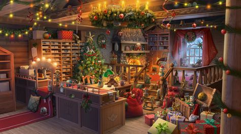 ArtStation - Christmas Background, Volmi Games Gacha Christmas Background, Christmas Illustration Art, Amino Background, Silhouette Paintings, Santa Claus House, Vtuber Background, Interior Concept Art, Christmas Desktop Wallpaper, Christmas Desktop