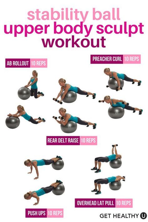 Tone your entire upper body and abs with this quick stability ball workout using the 5-12 lb hand weights. Check out free exercise library for tons more stability ball exercises! Stability Ball Workout, Stability Ball Exercises, Ball Workout, Gym Ball, Yoga Beginners, Hand Weights, Exercise Ball, Trening Fitness, Stability Ball