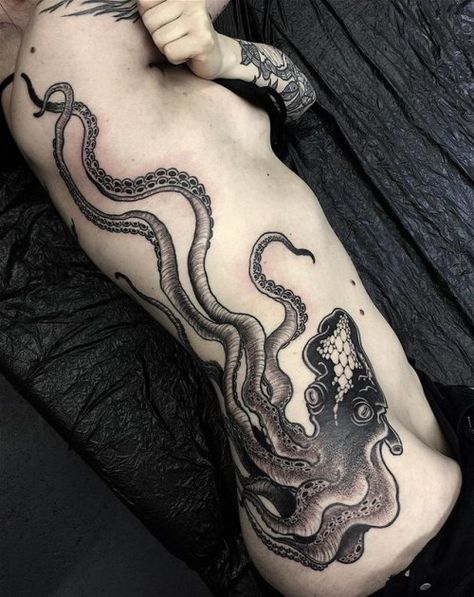 ElectricTattoos Kraken Tattoos, Side Body Tattoos, Kraken Tattoo, Squid Tattoo, Octopus Tattoo Design, Full Leg Tattoos, Octopus Tattoos, Torso Tattoos, Octopus Tattoo