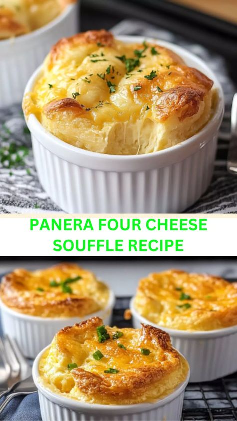 Indulge in the rich flavors of Panera’s four cheese souffle recipe! This cheesy delight is perfect for breakfast or brunch any day of the week. Panera Breakfast Souffle, Four Cheese Souffle Panera, Souffle Recipes Breakfast, Panera Four Cheese Souffle Recipe, Savory Souffle Recipes, Panera Cheese Souffle Recipe, Copycat Panera Souffle, Panera 4 Cheese Souffle Recipe, Panera Souffle Recipe Copycat