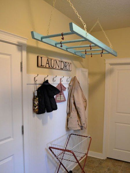 10 Repurposed Laundry Room Storage Ideas – Small Town DIY Old Ladder, Laundry Rack, Hemma Diy, Ideas Para Organizar, Diy Casa, Laundry Room Storage, Laundry Mud Room, Hus Inspiration, Laundry Storage