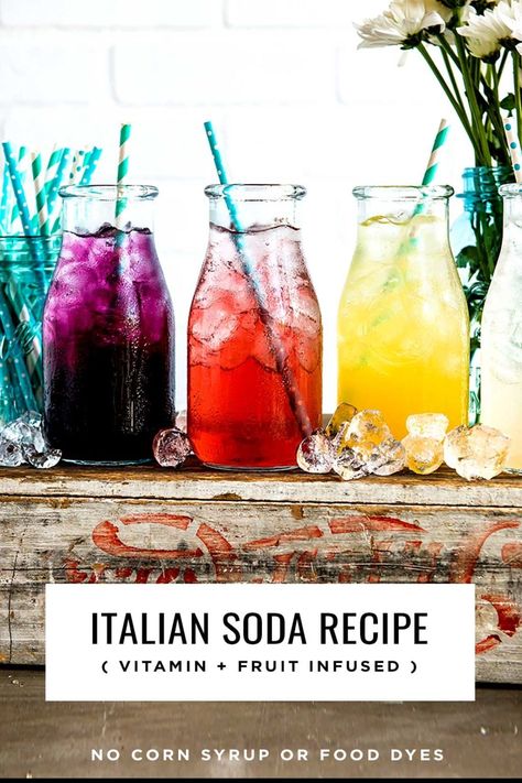 Homemade Italian Soda Recipes, Homemade Italian Soda, Italian Soda Recipe, Homemade Syrups, Soda Stream Recipes, Fruit Soda, Italian Sodas, Italian Cream Soda, Soda Syrup